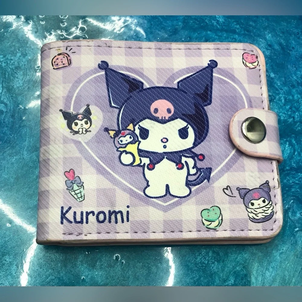 Sanrio Kuromi Lavender Checkered Card money Wallet with Navy Character Art